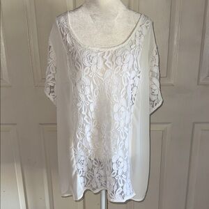 Torrid White Chiffon Lace Inset And Sleeves Back Button Blouse